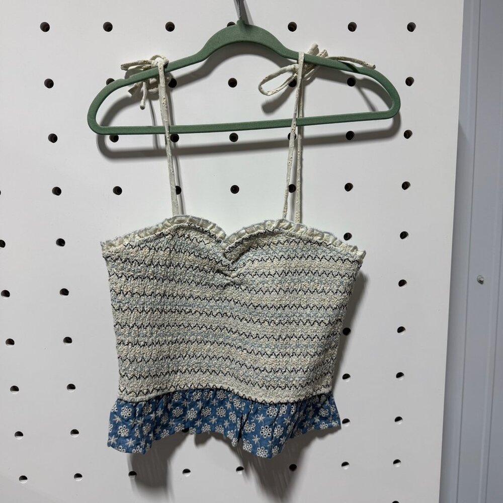 NWT Storia Blue/white Smocked Pattern Skirt Set Size Large